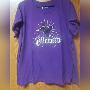 Holiday Editions Purple Halloween Black Cat Short-Sleeve T-shirt Sz 2XL